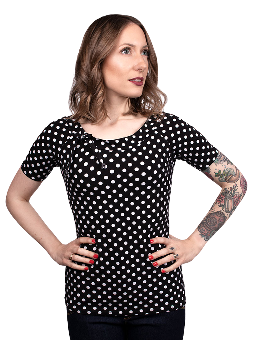 MADDY_08 Baseball Raglan Rockabilly Shirt Big Dots SCHWARZ