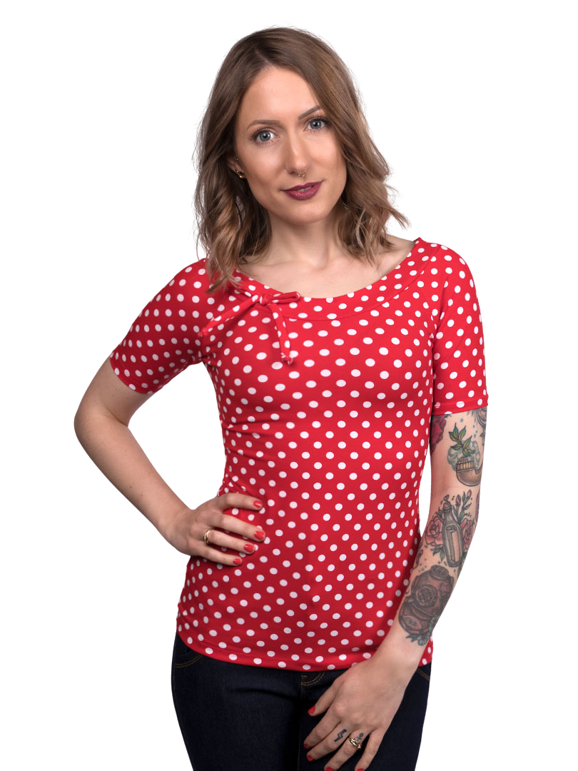 MADDY_11 Baseball Raglan Rockabilly Shirt Big Dots ROT