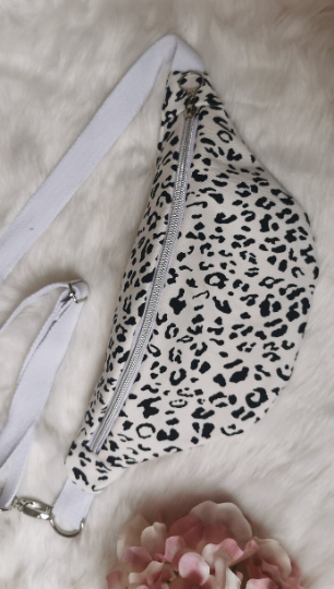 3 Farben - Canvas Hipbag Bauchtasche Cross Body Bag Schwarz/Weiß Leopard