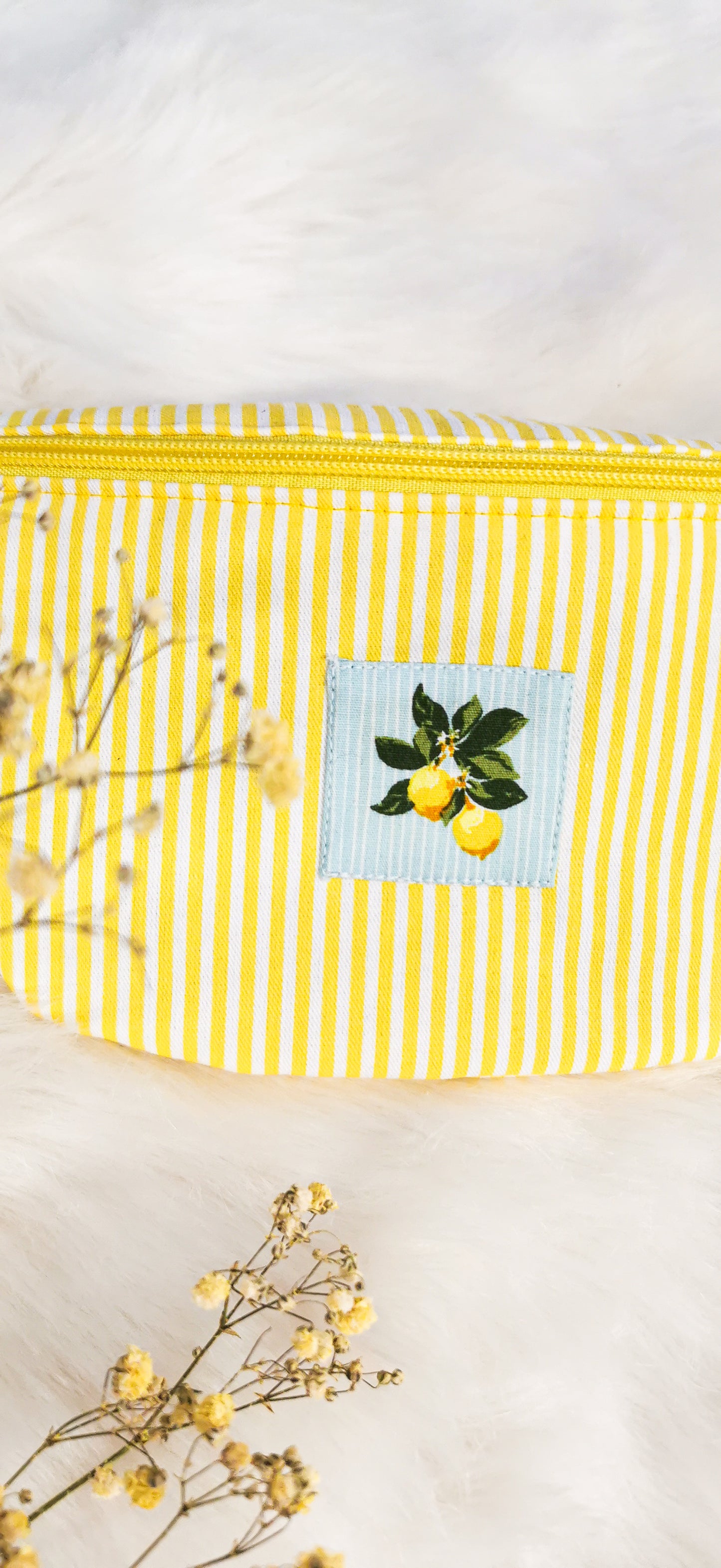 Canvas Hipbag Bauchtasche Cross Body Bag Gelb/Weiß Zitronen