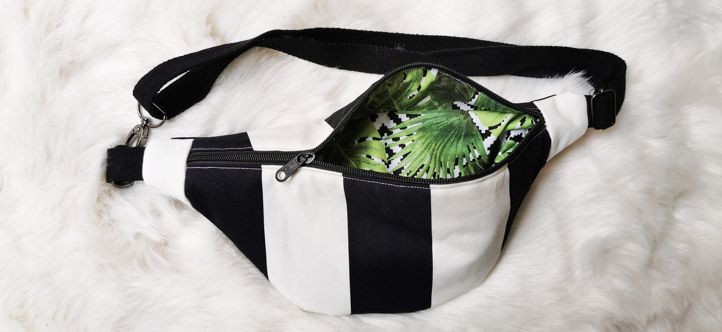 Canvas Streifen Palmenblätter Hipbag Bauchtasche Cross Body Bag