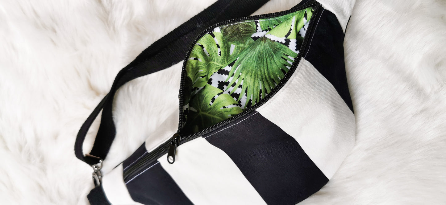 Canvas Streifen Palmenblätter Hipbag Bauchtasche Cross Body Bag