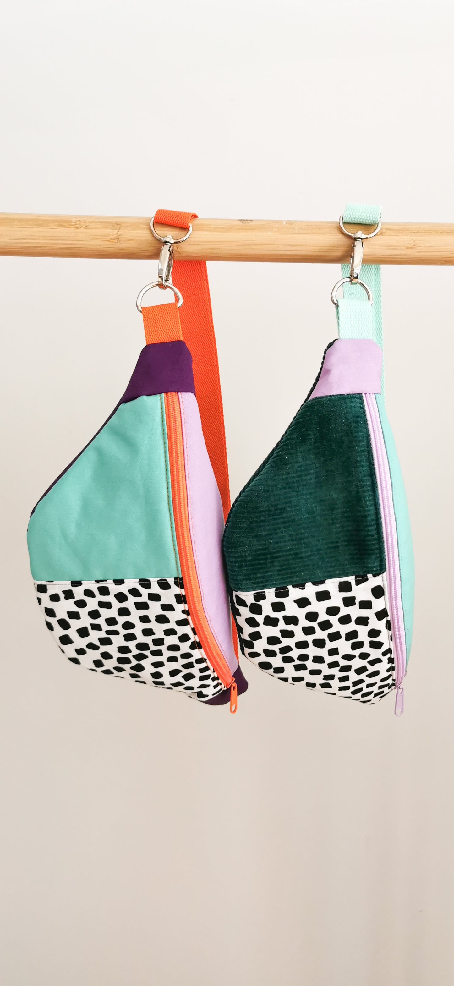 80s Hipbag Bauchtasche Cross Body Bag Tupfen Flieder Grün Cord