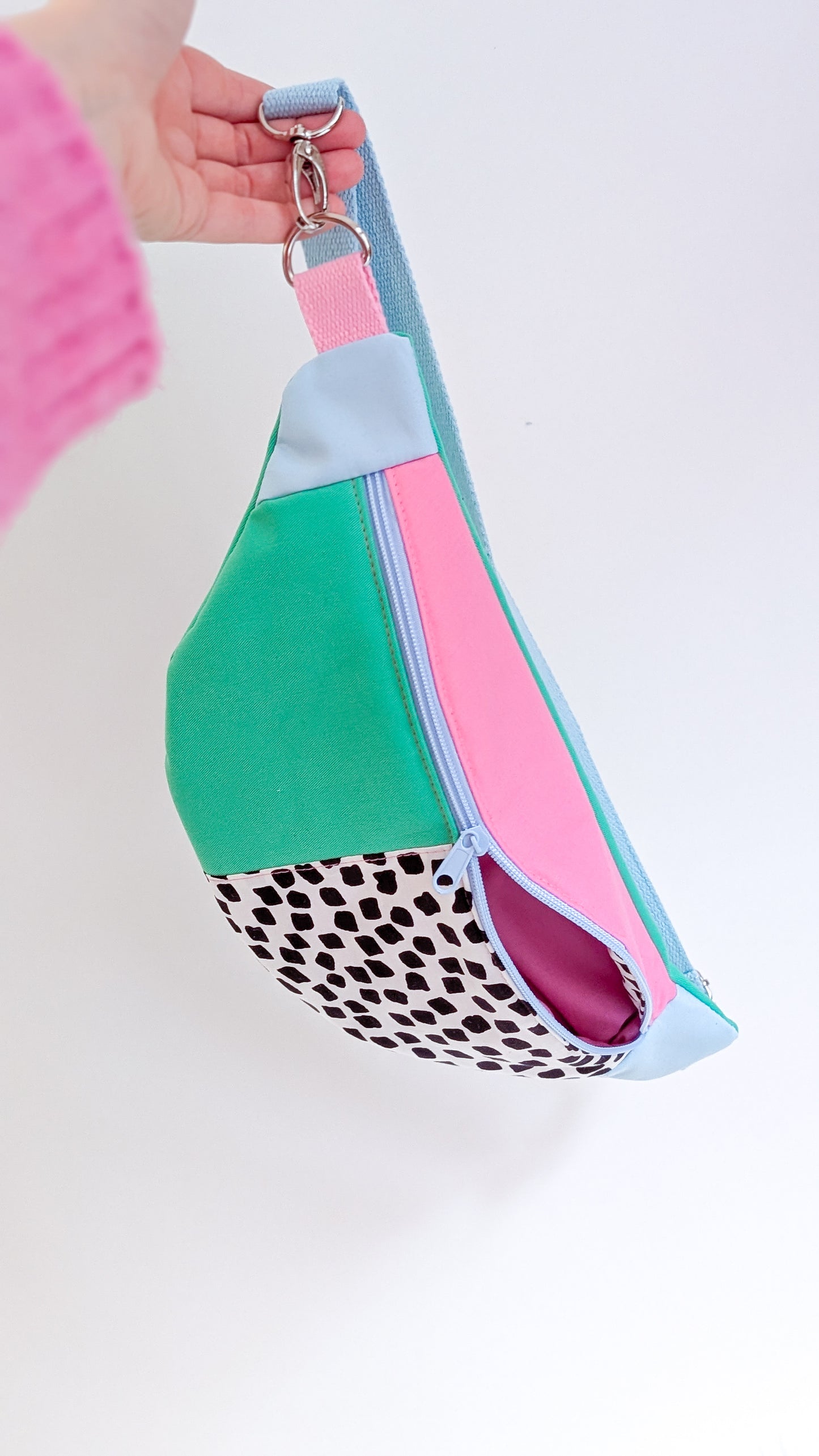 80s Hipbag Bauchtasche Cross Body Bag Tupfen Pastell Grün Rosa Hellblau