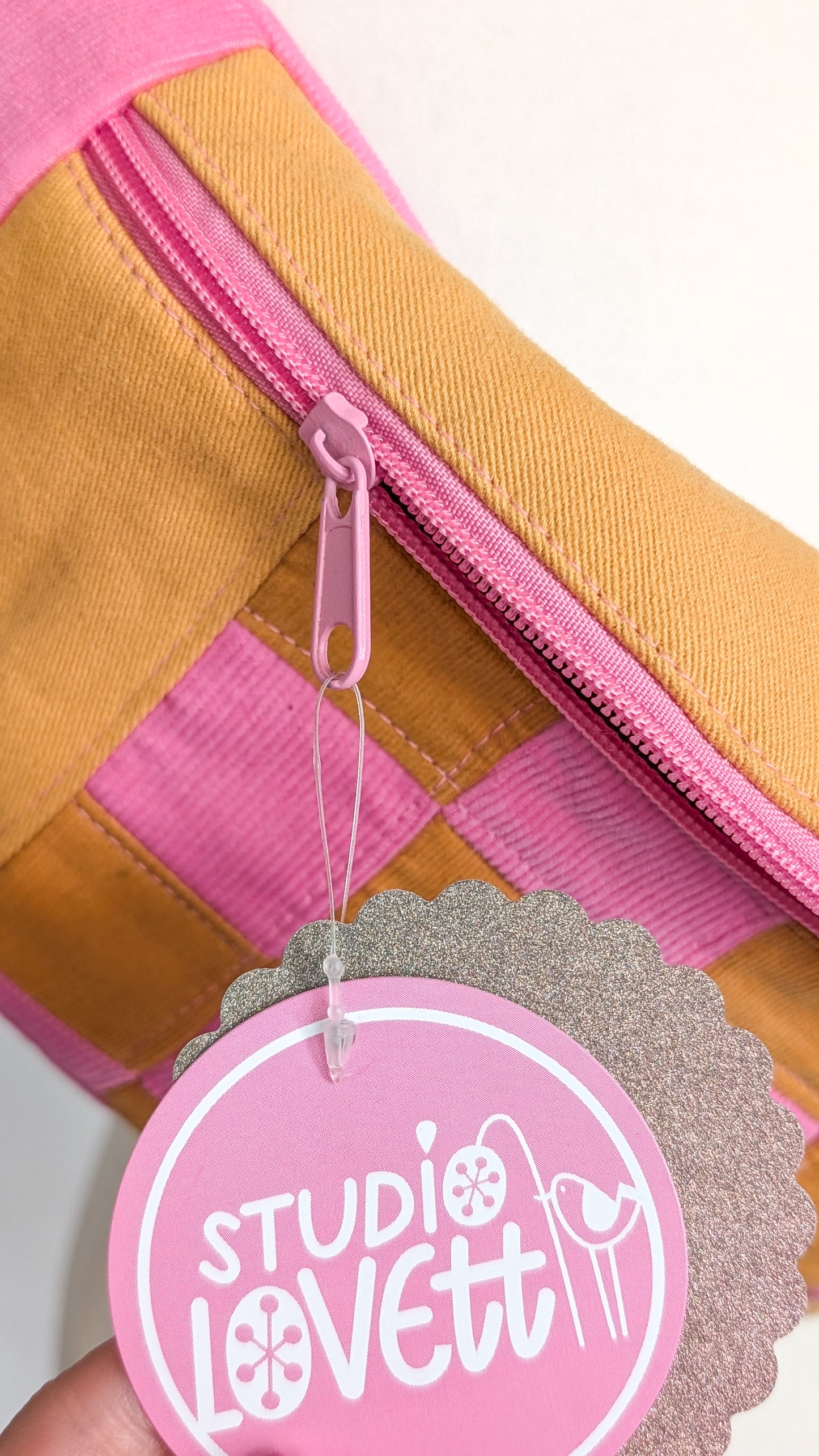 Zero Waste Patchwork Bauchtasche Pink/Gelb Cord Squares Einzelstück