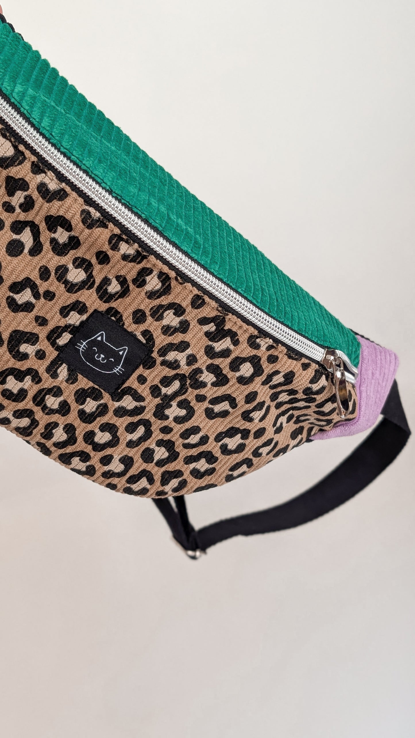 Color Blocking Cord Bauchtasche Hipbag Umhängetasche Grün/Lila LEO #4