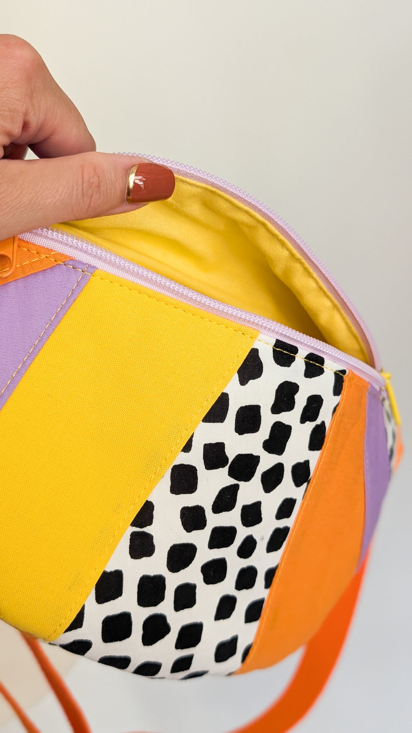 zero Waste 80s Hipbag Bauchtasche Tupfen Flieder Orange Gelb Einzelstück