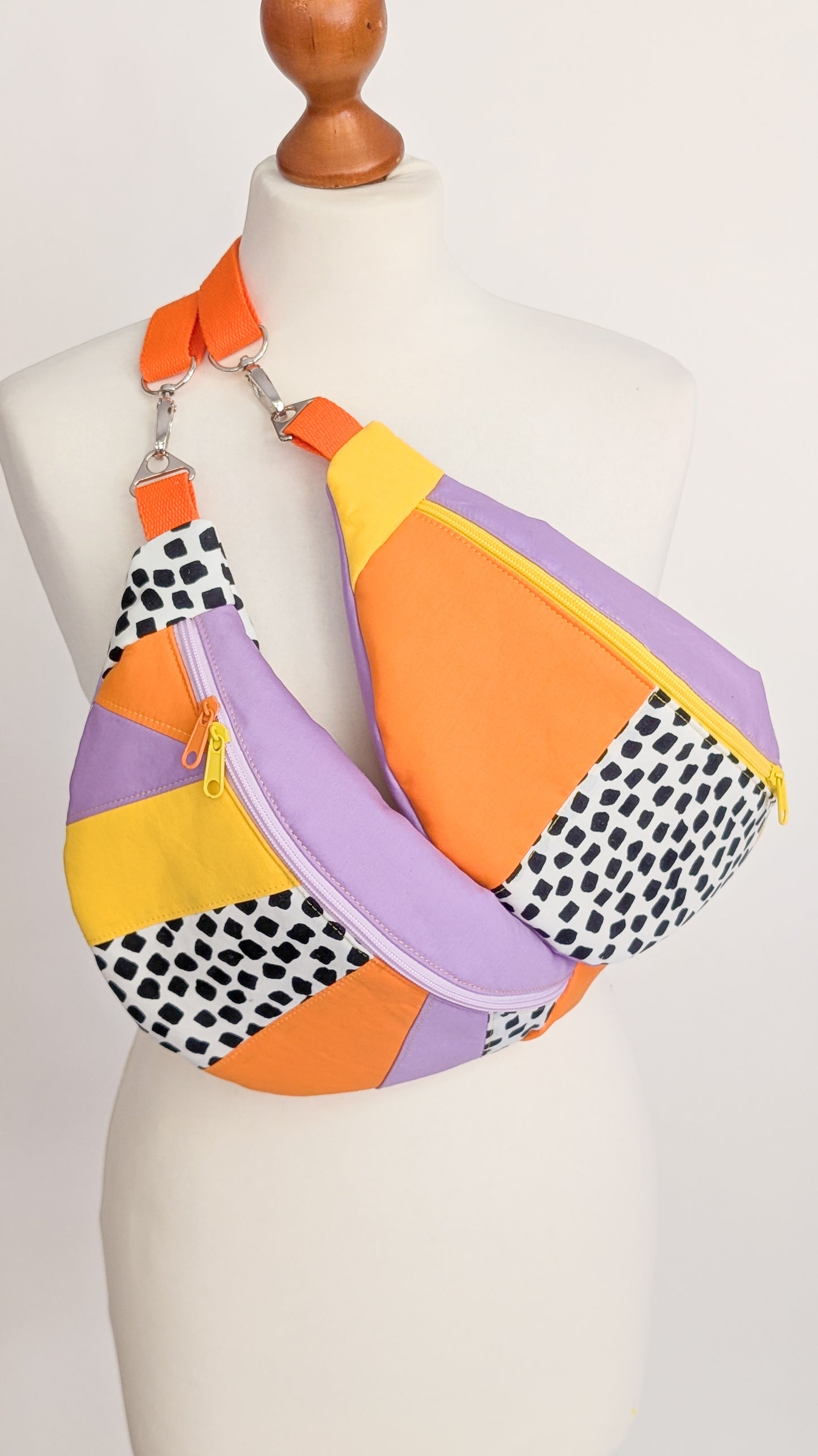80s Hipbag Bauchtasche Cross Body Bag Tupfen Flieder Orange Gelb
