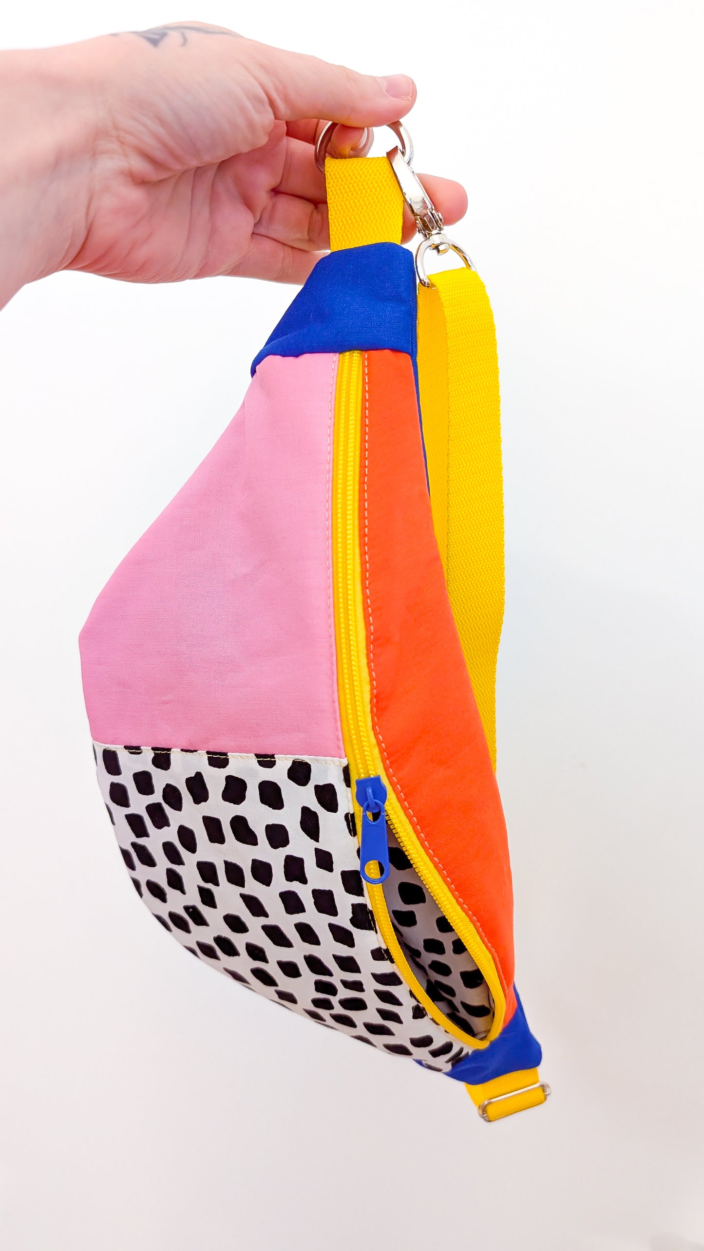 80s Hipbag Bauchtasche Cross Body Bag Tupfen Orange Blau