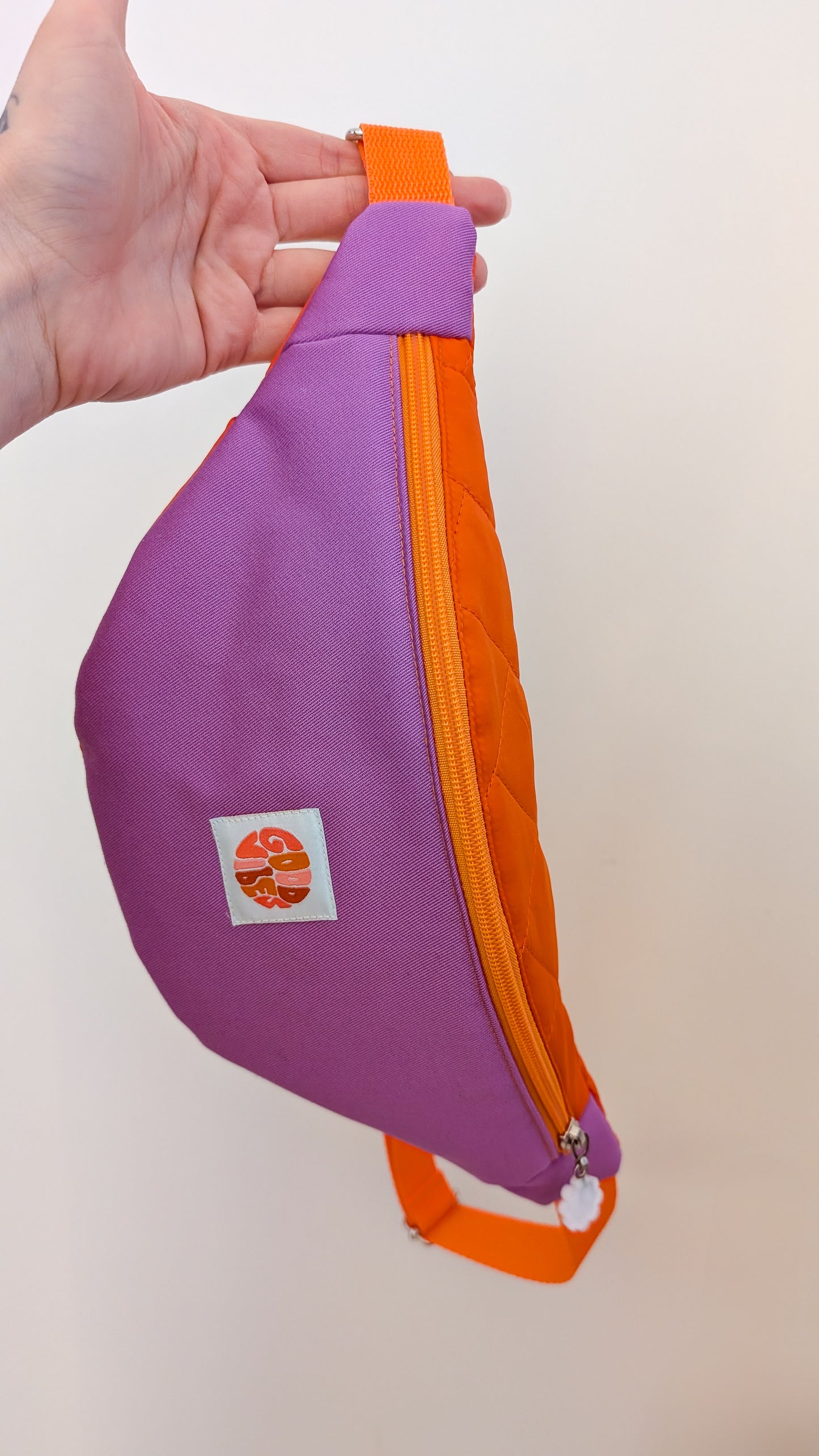 Bunte Colourblocking Hipbag Bauchtasche 70s Orange Lavendel
