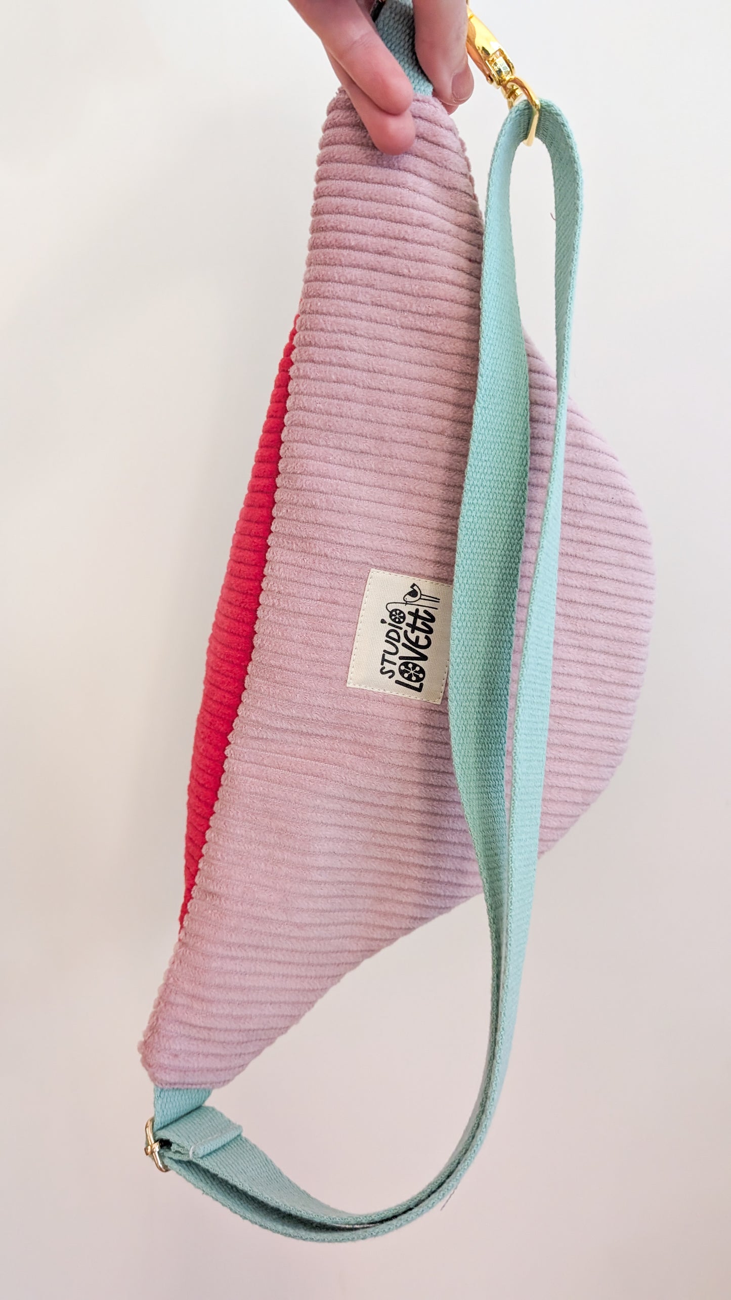 Cord Hipbag Bauchtasche Patchwork Streifen Strawberry Bag Rosé/Rot
