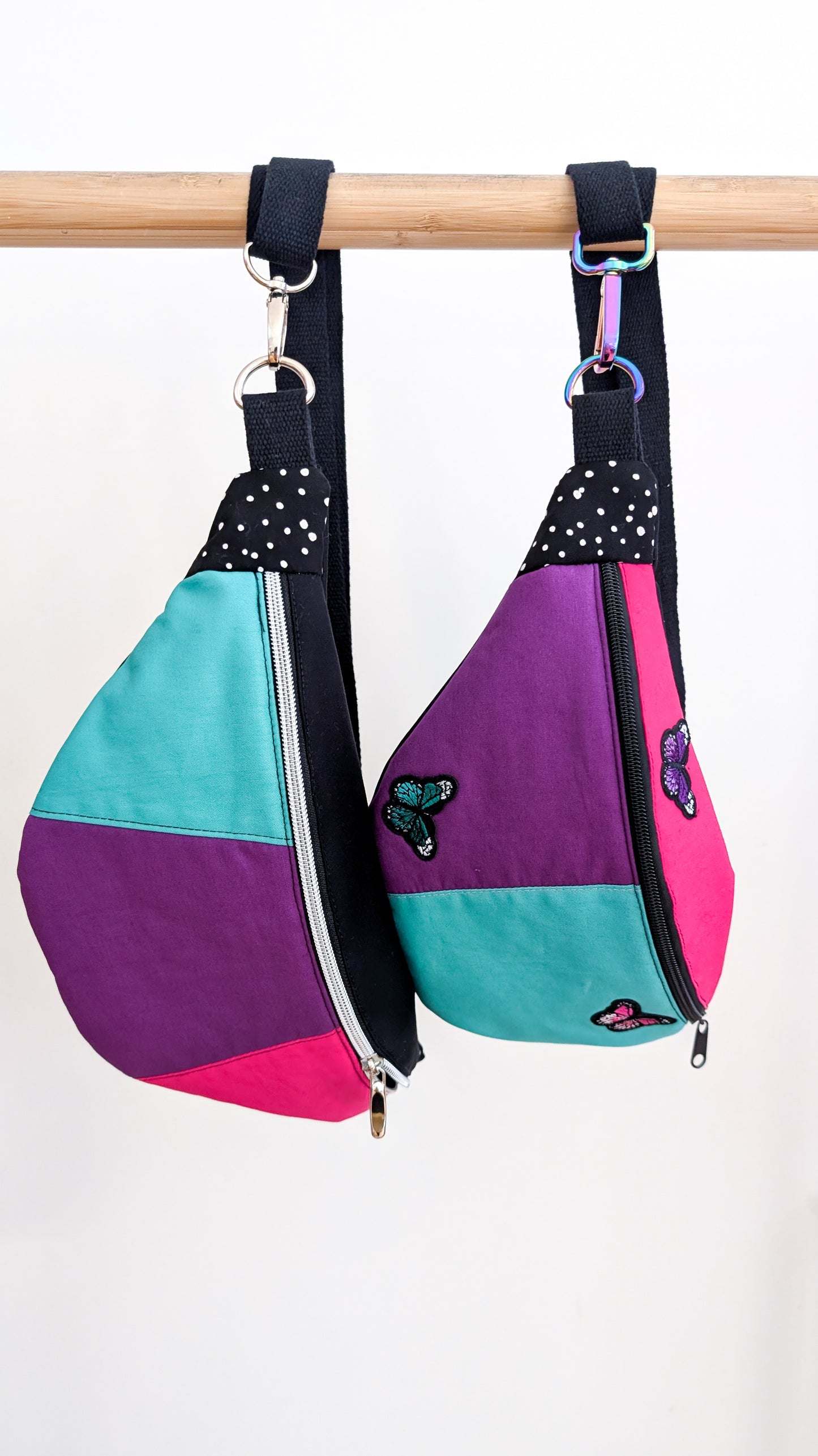 Bunte 80s Colorblocking Hipbag Bauchtasche Butterfly Bag #1