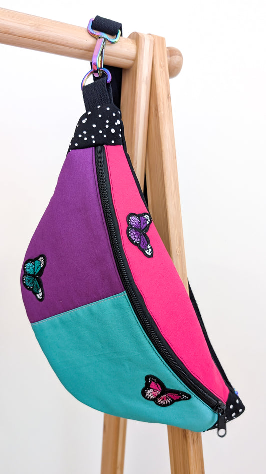 Bunte 80s Colorblocking Hipbag Bauchtasche Butterfly Bag #2