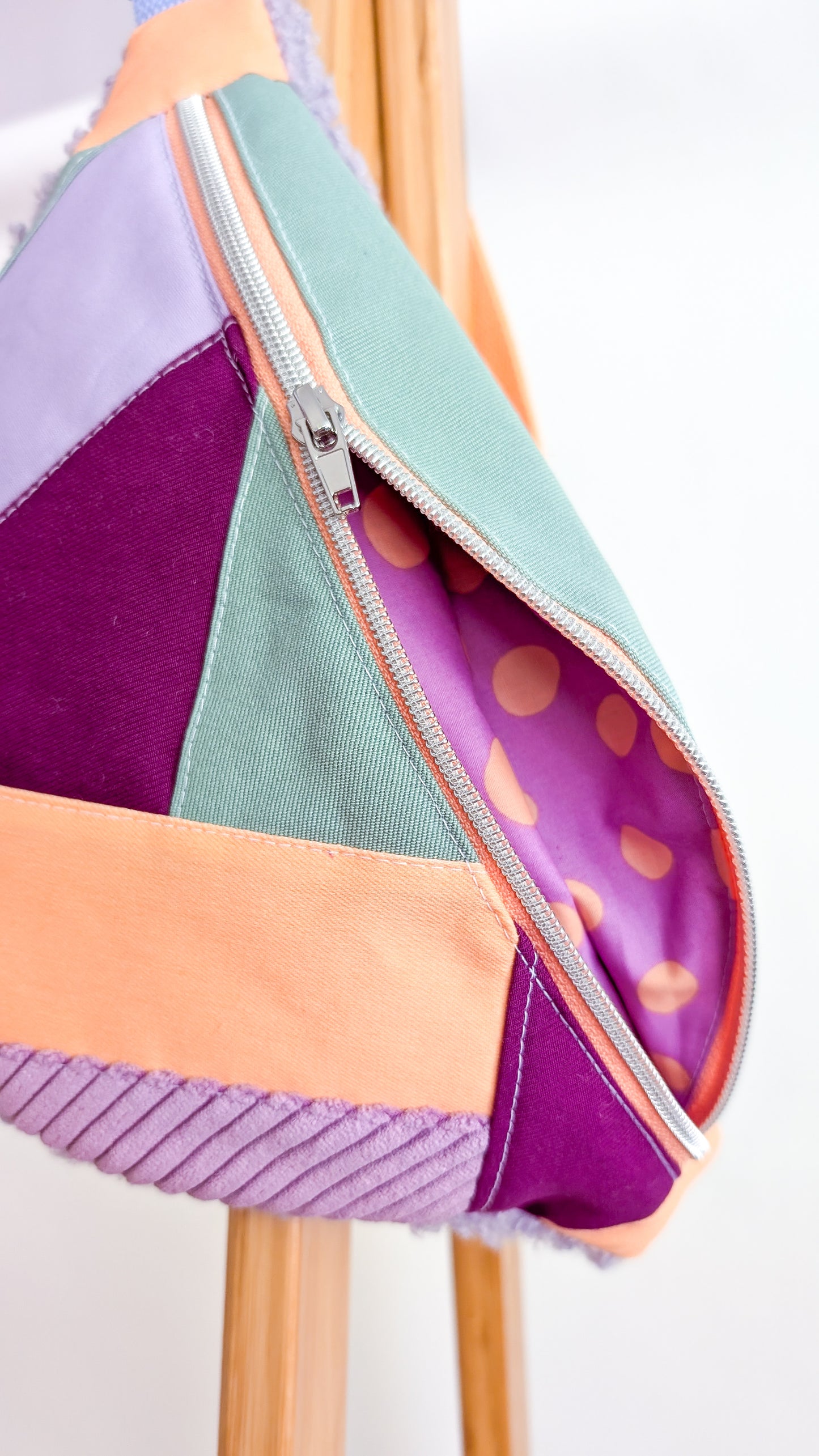 Zero Waste Bauchtasche Pastell Flieder/Peach/Mint Plüsch Einzelstück
