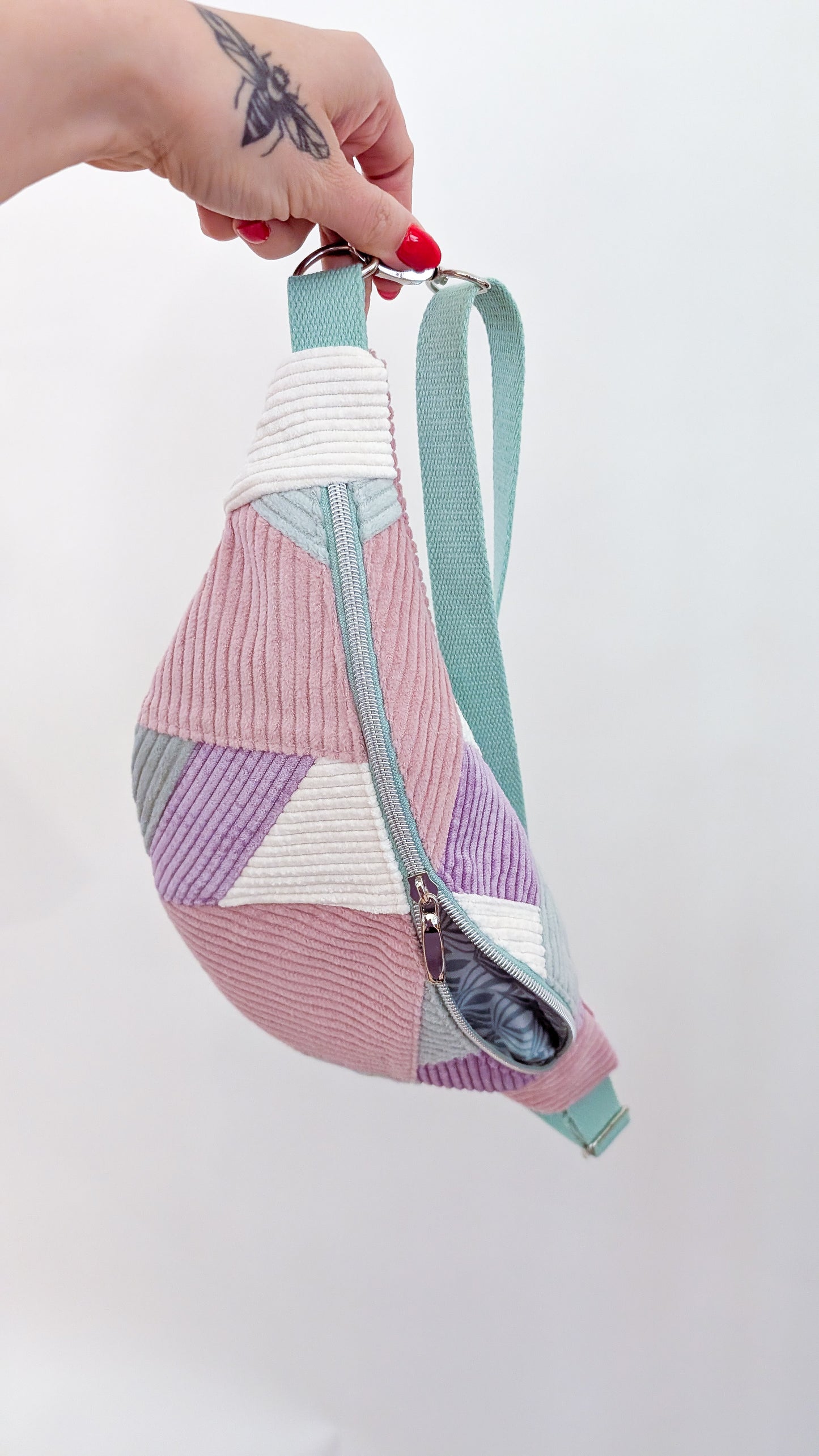 Zero Waste Hip Bag Patchwork - Bauchtasche Cord Pastell Einzelstück