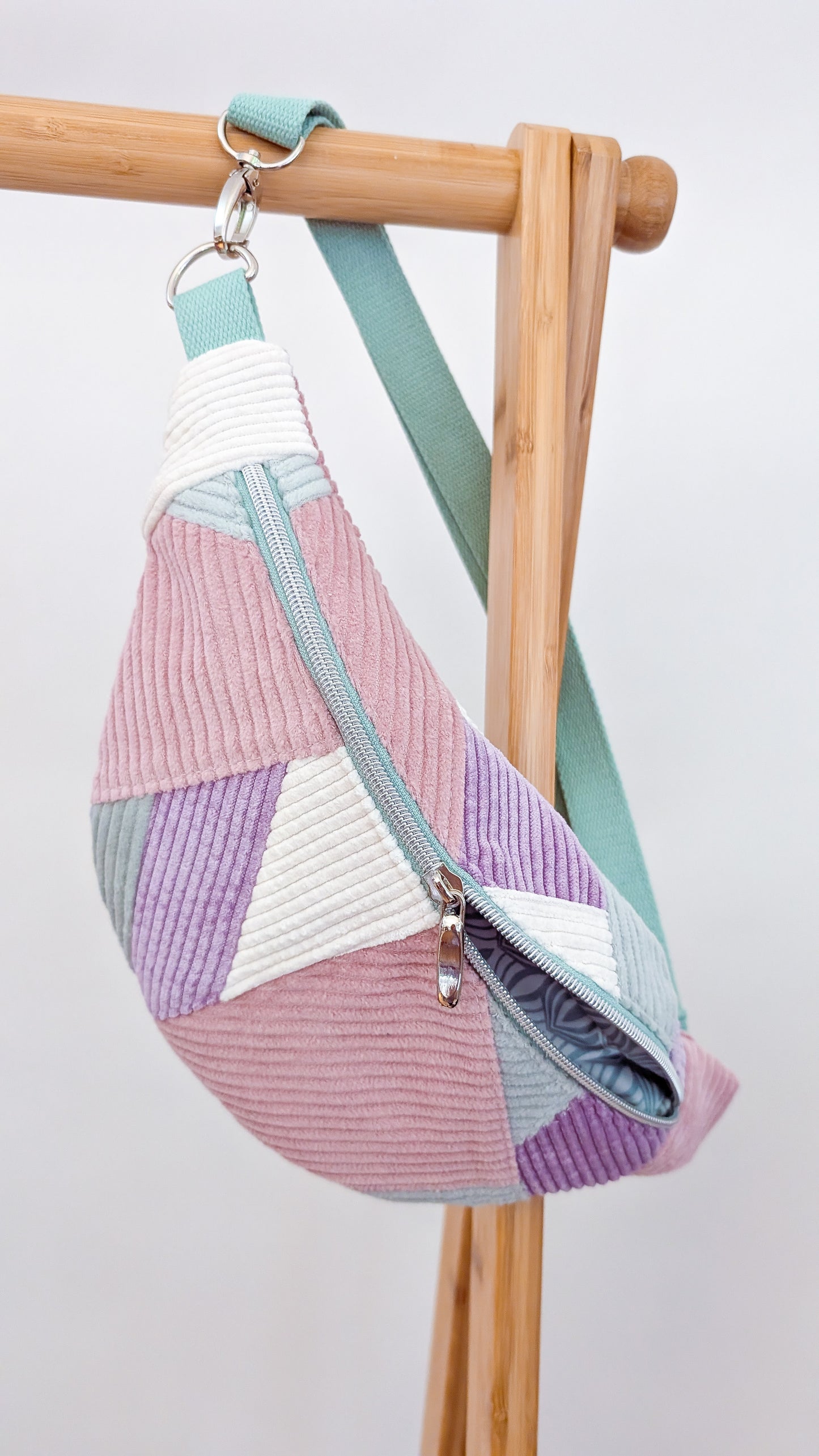 Zero Waste Hip Bag Patchwork - Bauchtasche Cord Pastell Einzelstück