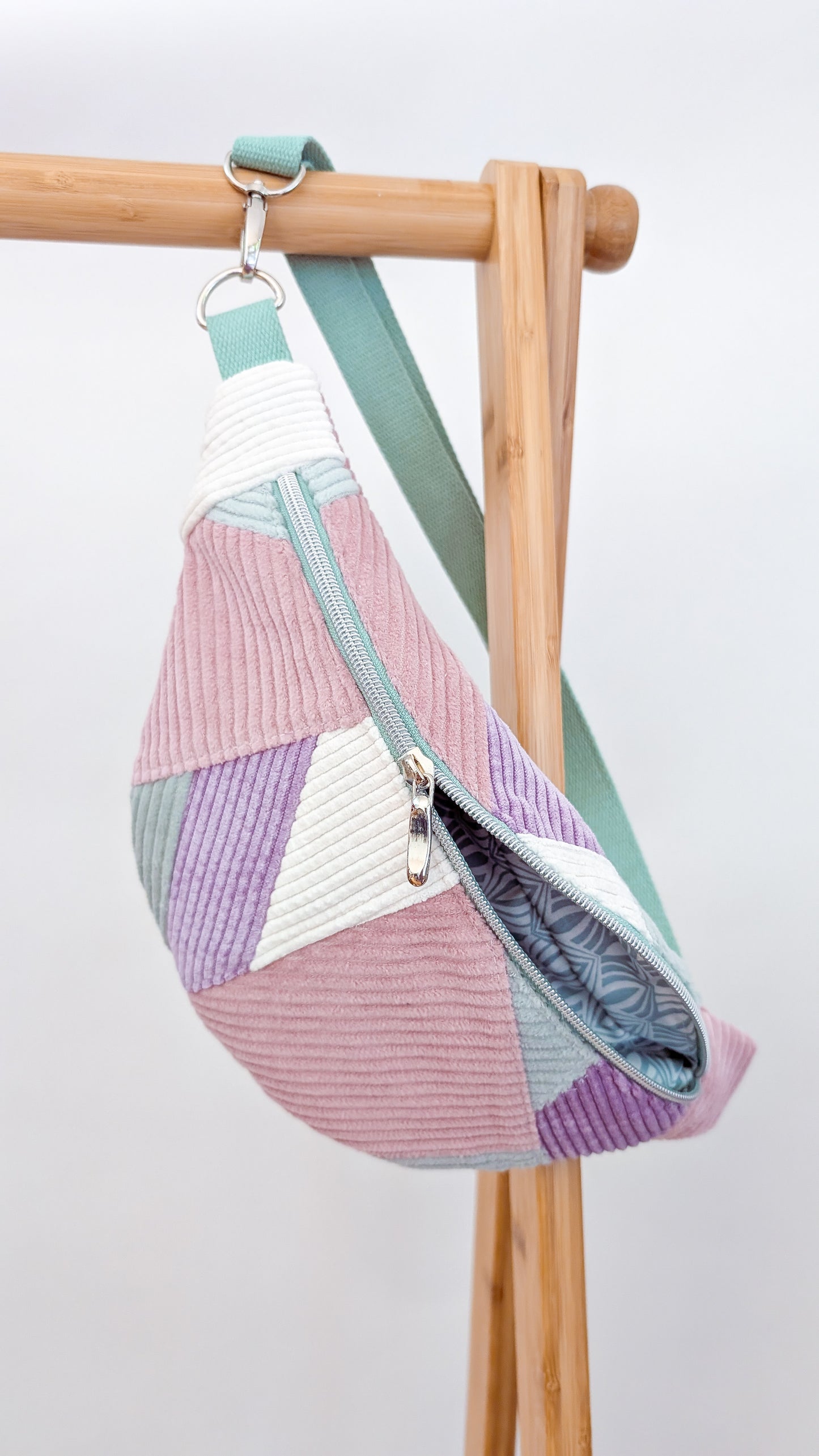 Zero Waste Hip Bag Patchwork - Bauchtasche Cord Pastell Einzelstück