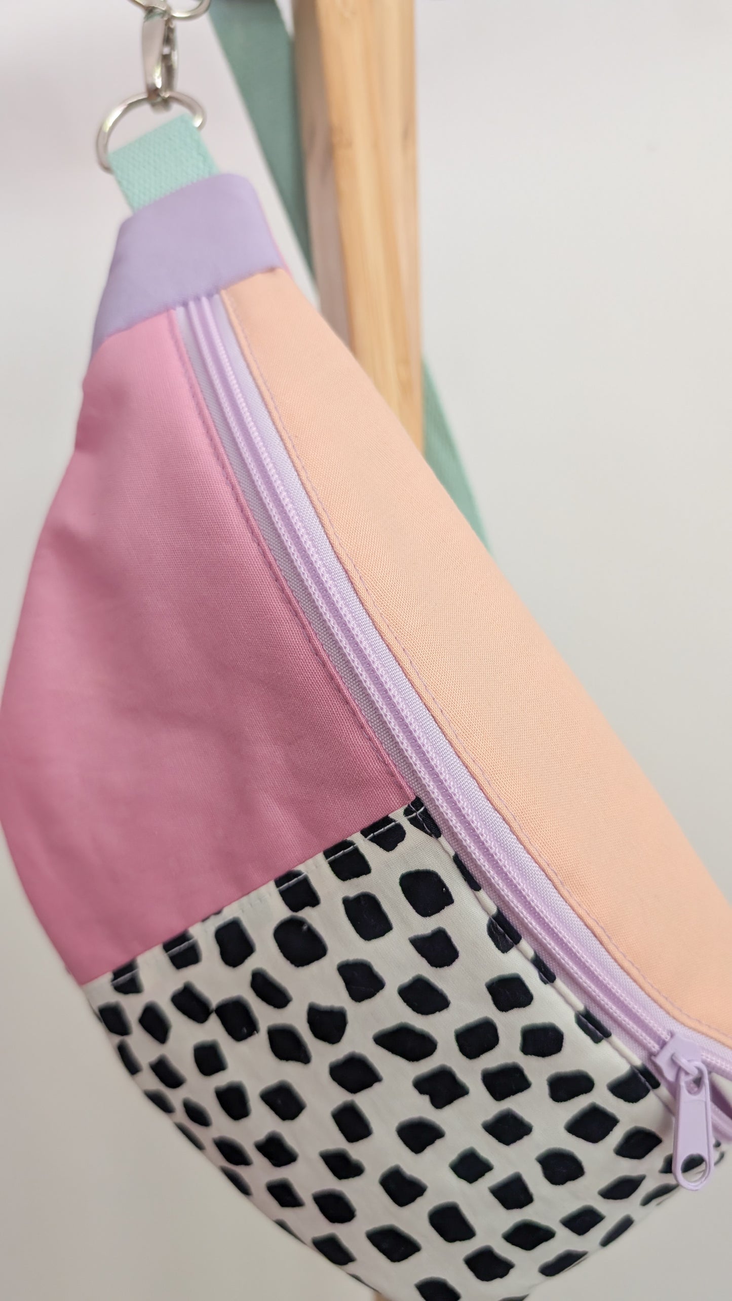 80s Hipbag Bauchtasche Cross Body Bag Tupfen Pastell Rosa, Peach & Flieder #4