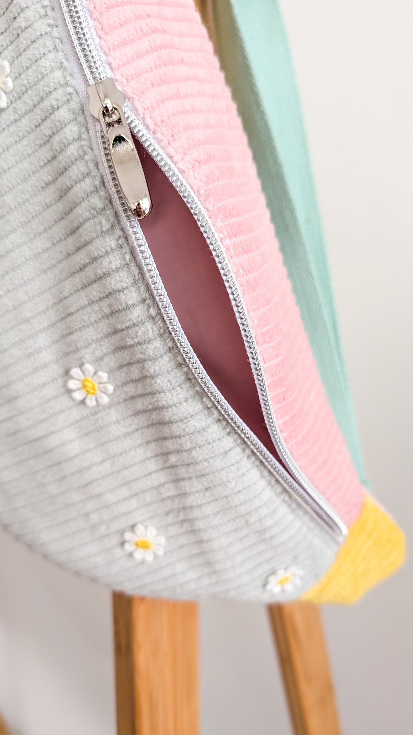 Pastell Colorblocking Cord Hipbag Bauchtasche Daisies Mint/Rosa/Gelb