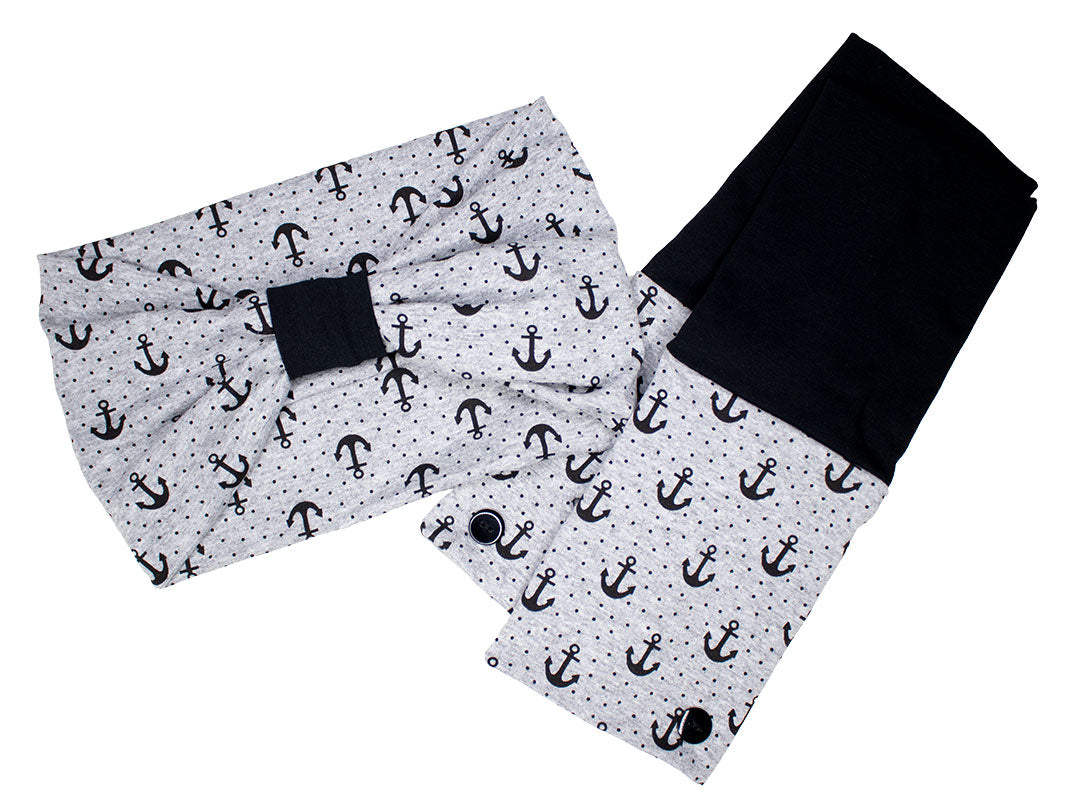 Turban Stirnband + Armstulpen Grau/Schwarz Anker