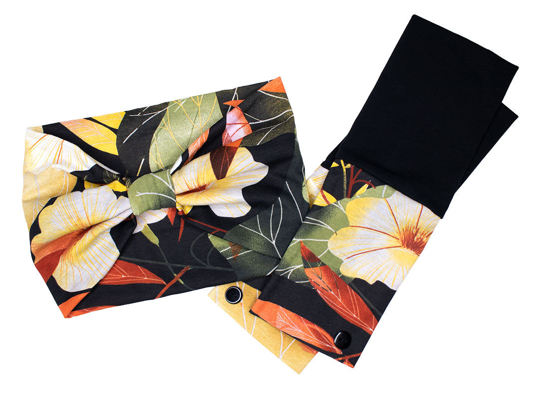 Turban Stirnband + Armstulpen Hibiskus Tropical Sunset