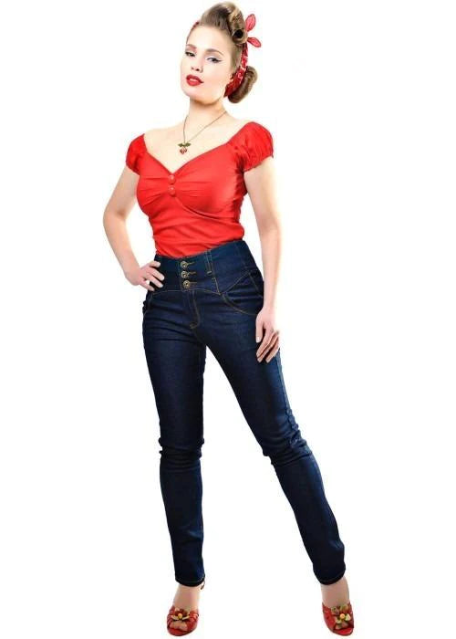 Rebel Kate High Waist Hose Rockabilly Jeans Collectif Navy Schwarz