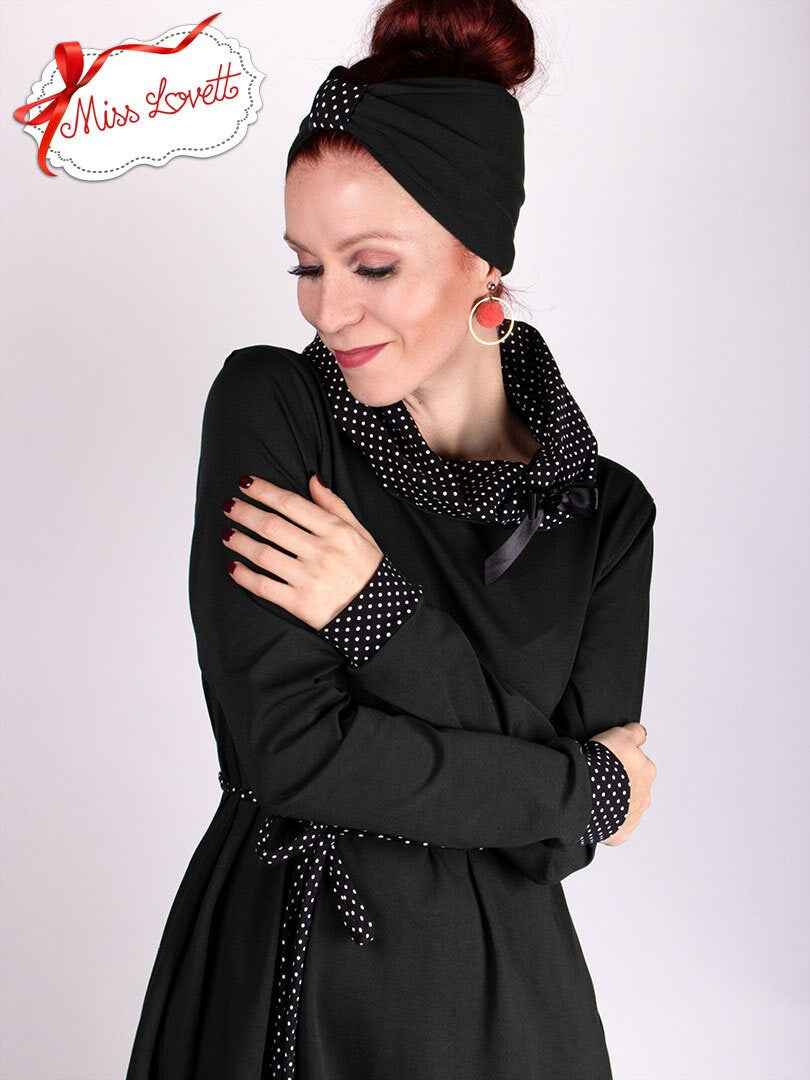 BELLA_37 Rockabilly Turban Stirnband Schwarz/Polkadots