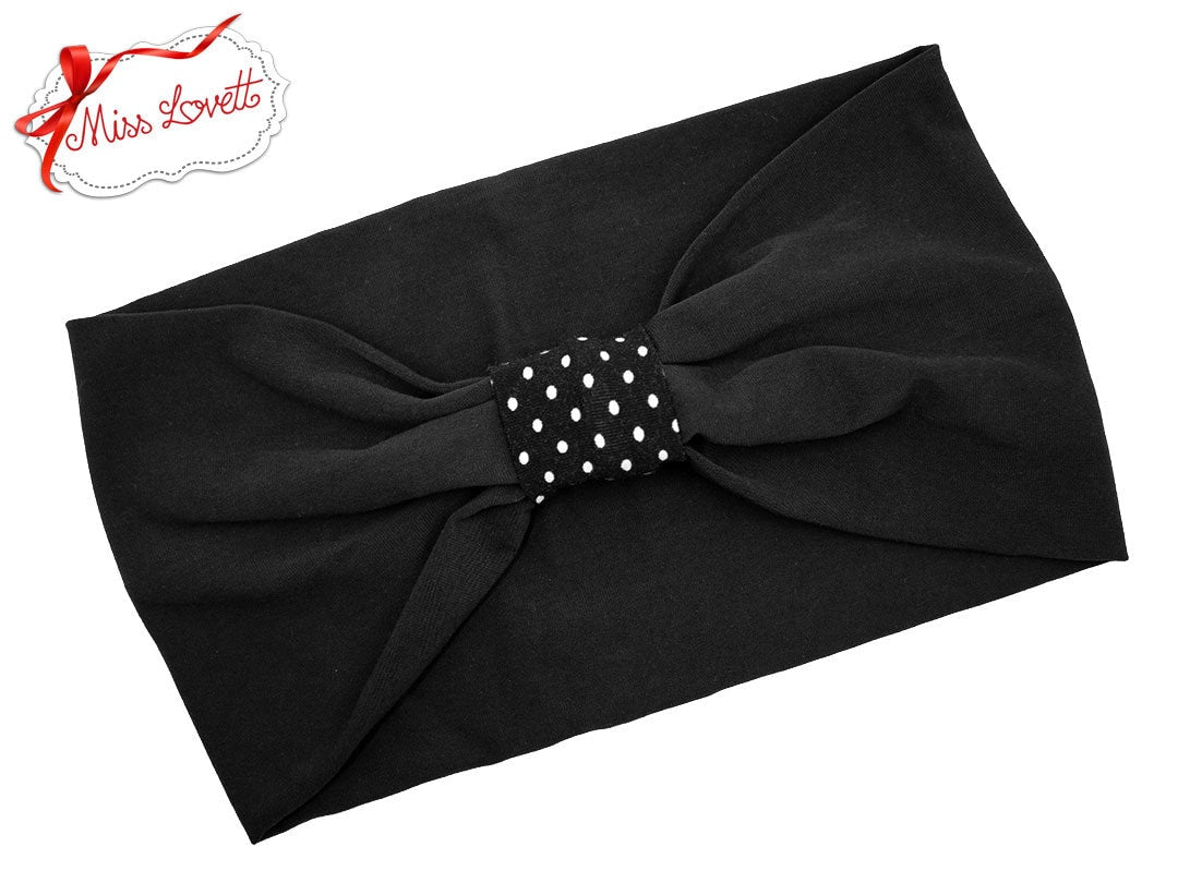 BELLA_37 Rockabilly Turban Stirnband Schwarz/Polkadots