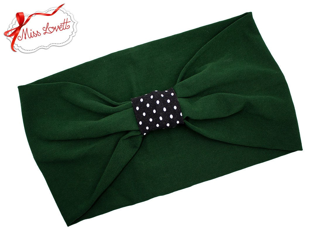 BELLA_38 Retro Rockabilly Turban Headband GREEN/Dots