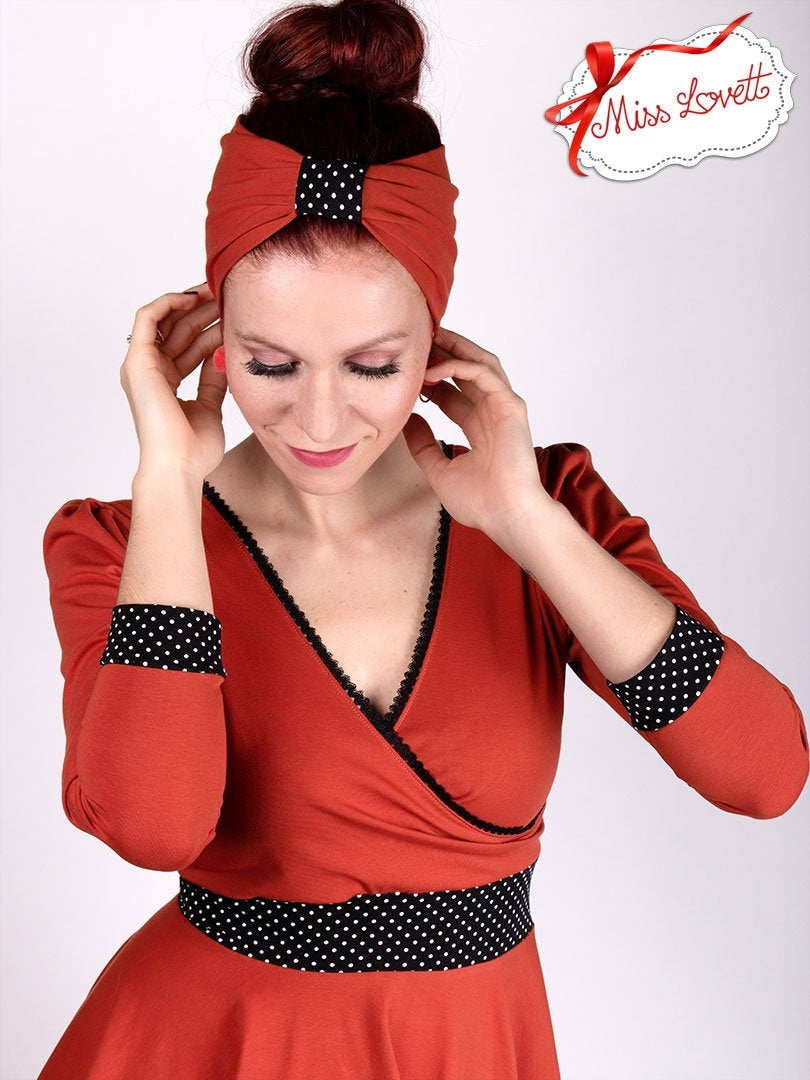 BELLA_39 Turban Stirnband Rost/Polkadots