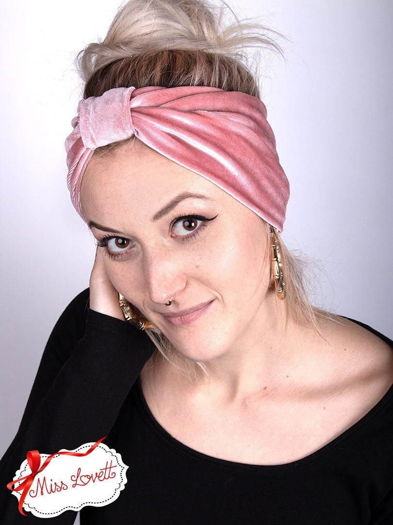 Warmes Retro Turban Stirnband aus Samt ROSÉ