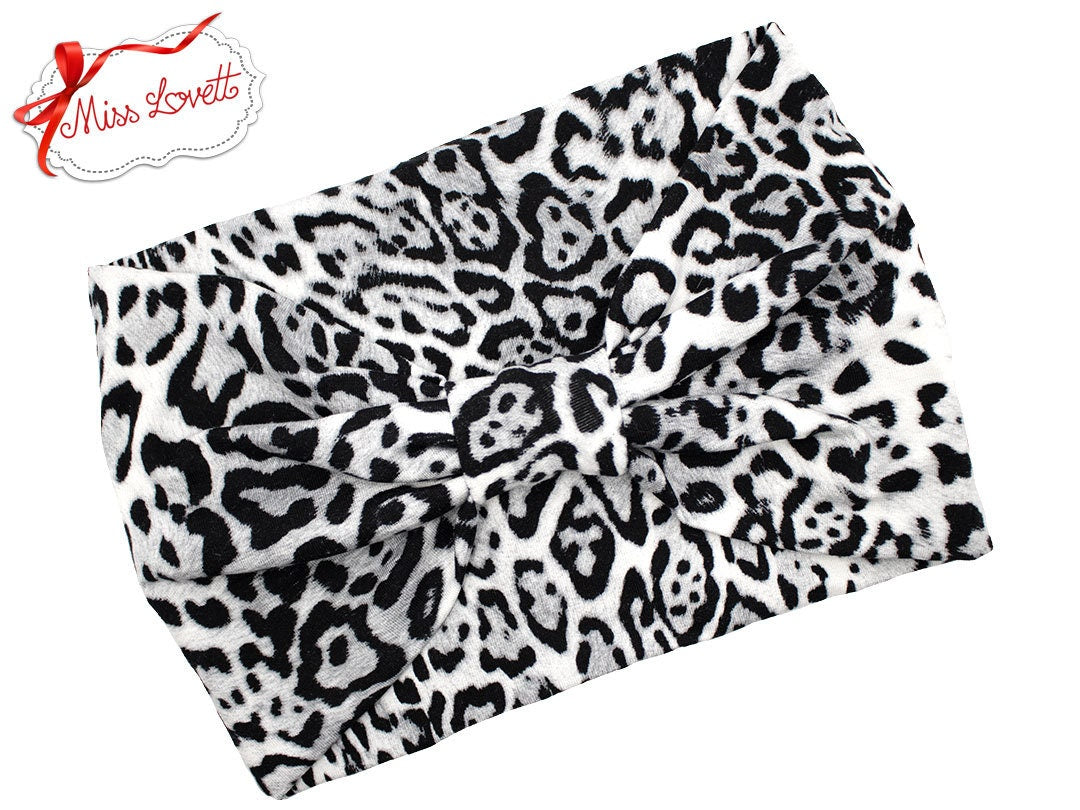 Wildes Rockabilly Turban Stirnband Leopard Weiß