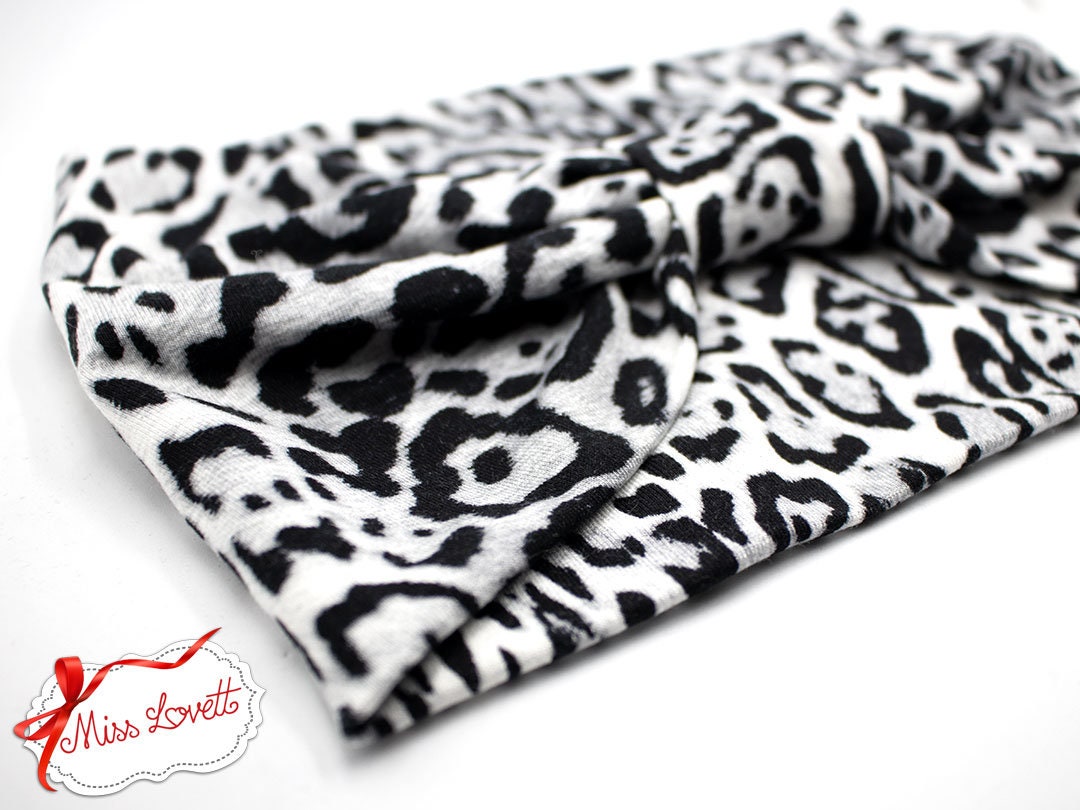Wildes Rockabilly Turban Stirnband Leopard Weiß