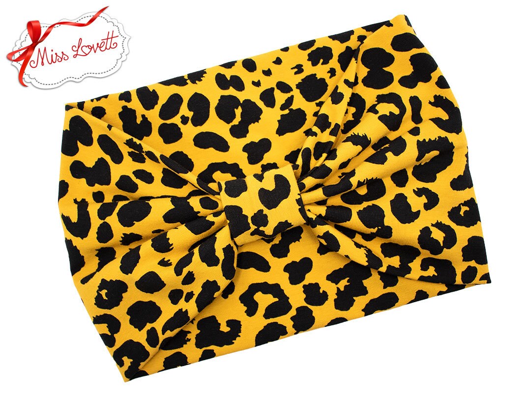 Knalliges Rockabilly Turban Stirnband mit Leopard GELB