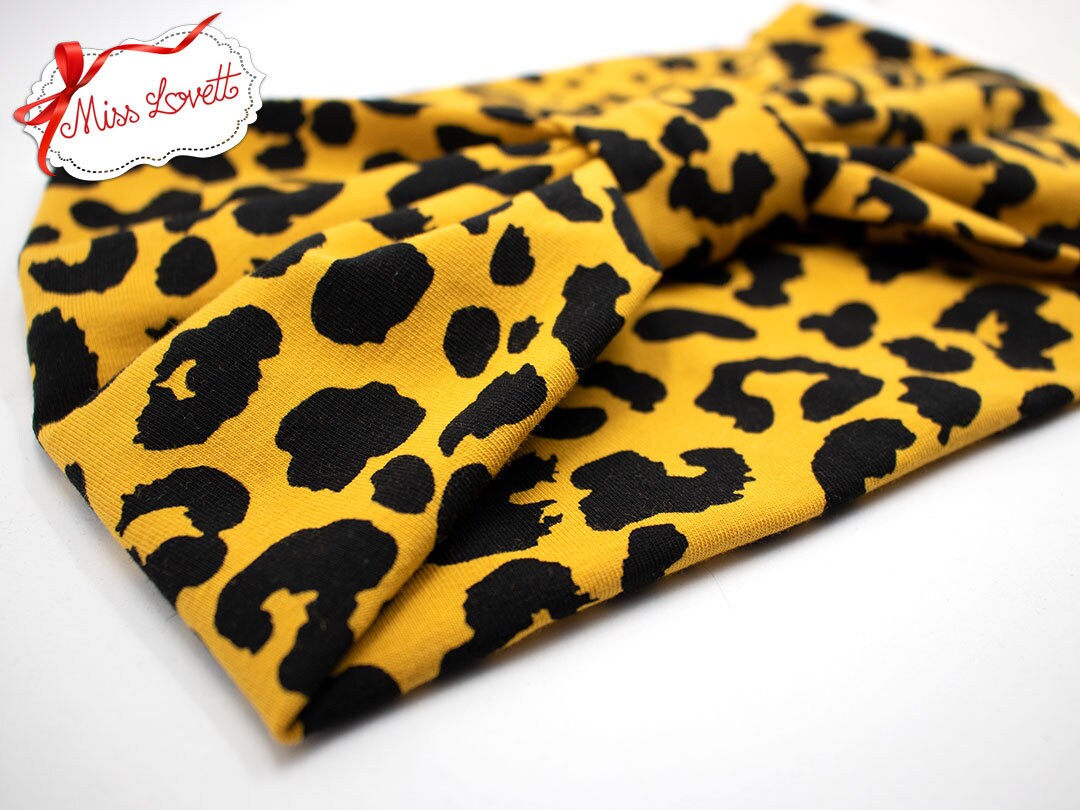 Knalliges Rockabilly Turban Stirnband mit Leopard GELB