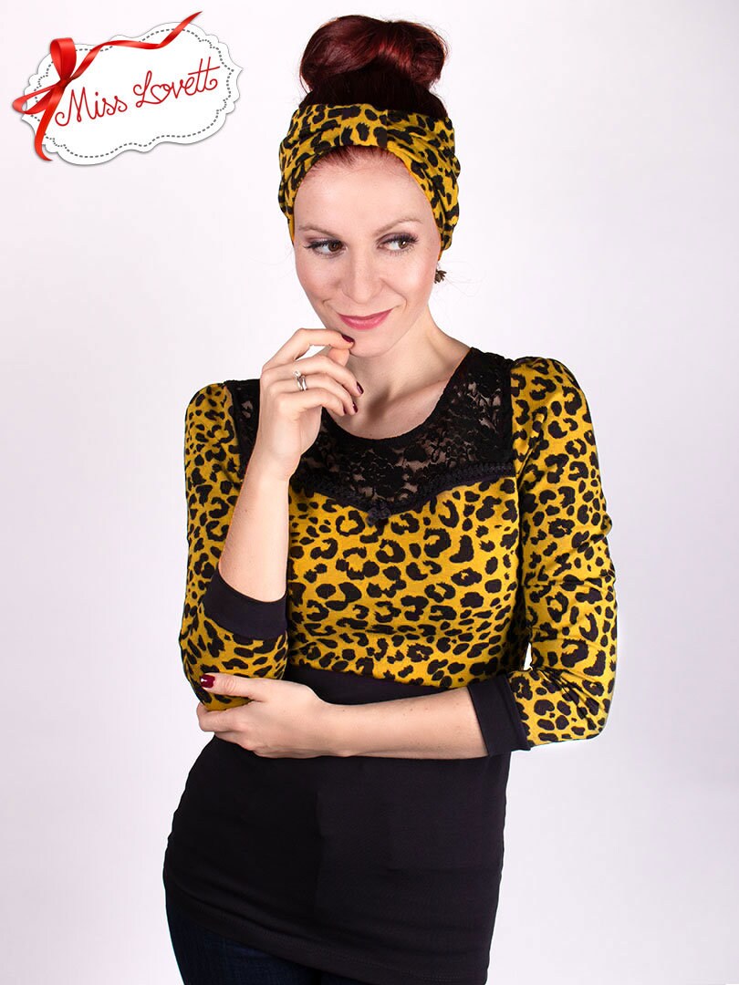 Knalliges Rockabilly Turban Stirnband mit Leopard GELB