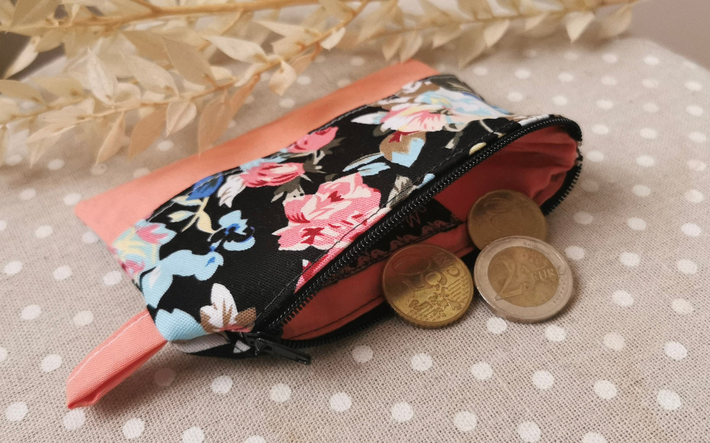 Mini Geldbörse Geldbeutel Blumen Gelb oder Peach