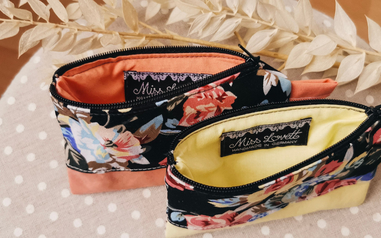 Mini Geldbörse Geldbeutel Blumen Gelb oder Peach