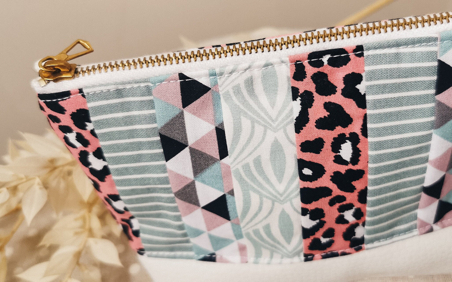 Kleine Patchwork Kosmetiktasche Kosmetikbeutel ROSA LEOPARD Kunstleder