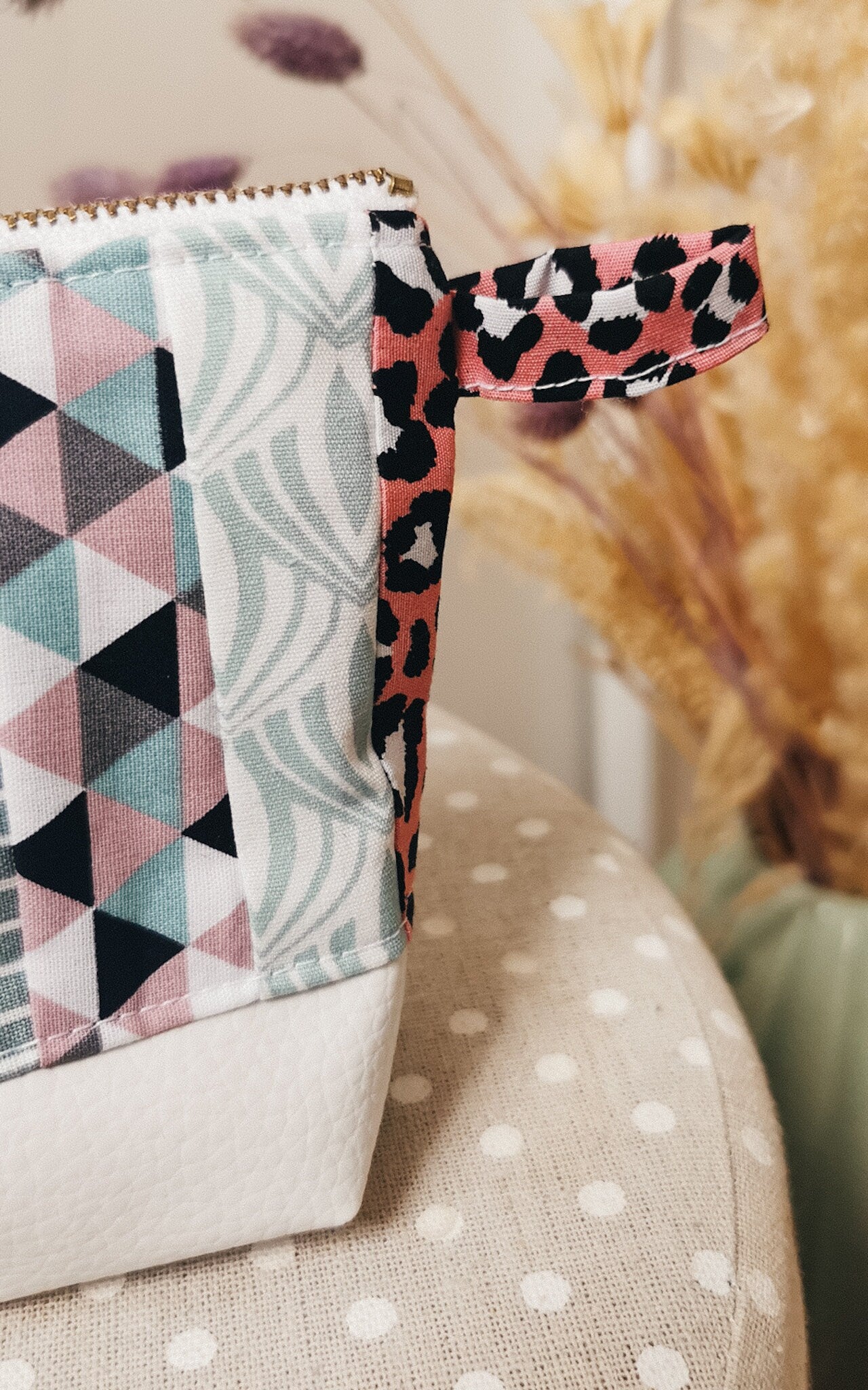 Kleine Patchwork Kosmetiktasche Kosmetikbeutel ROSA LEOPARD Kunstleder