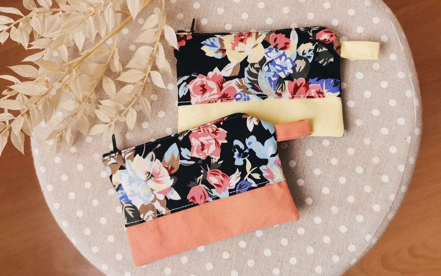 Mini Geldbörse Geldbeutel Blumen Gelb oder Peach