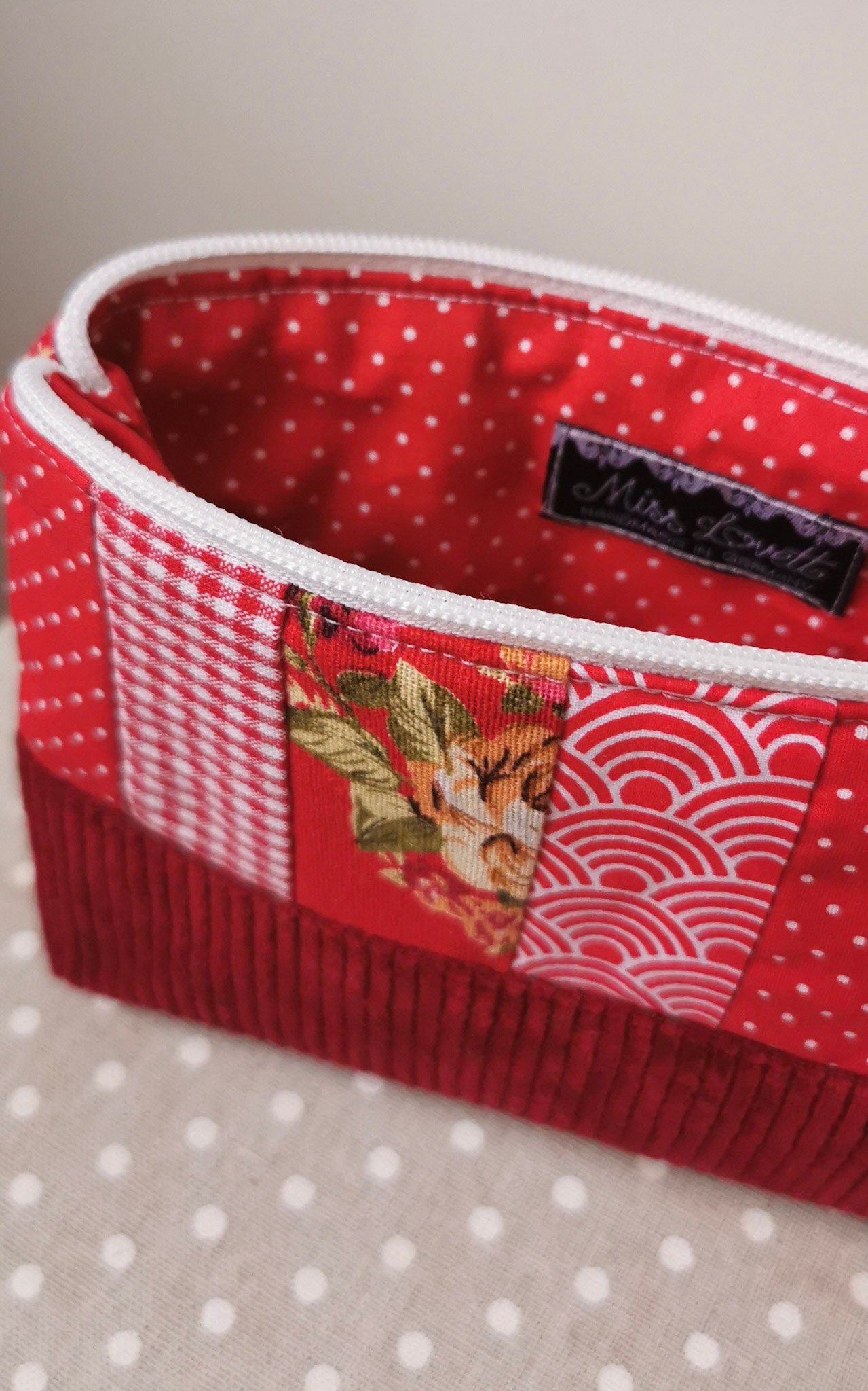 Patchwork Kosmetiktasche Kosmetikbeutel Rosen Dots ROT Cord