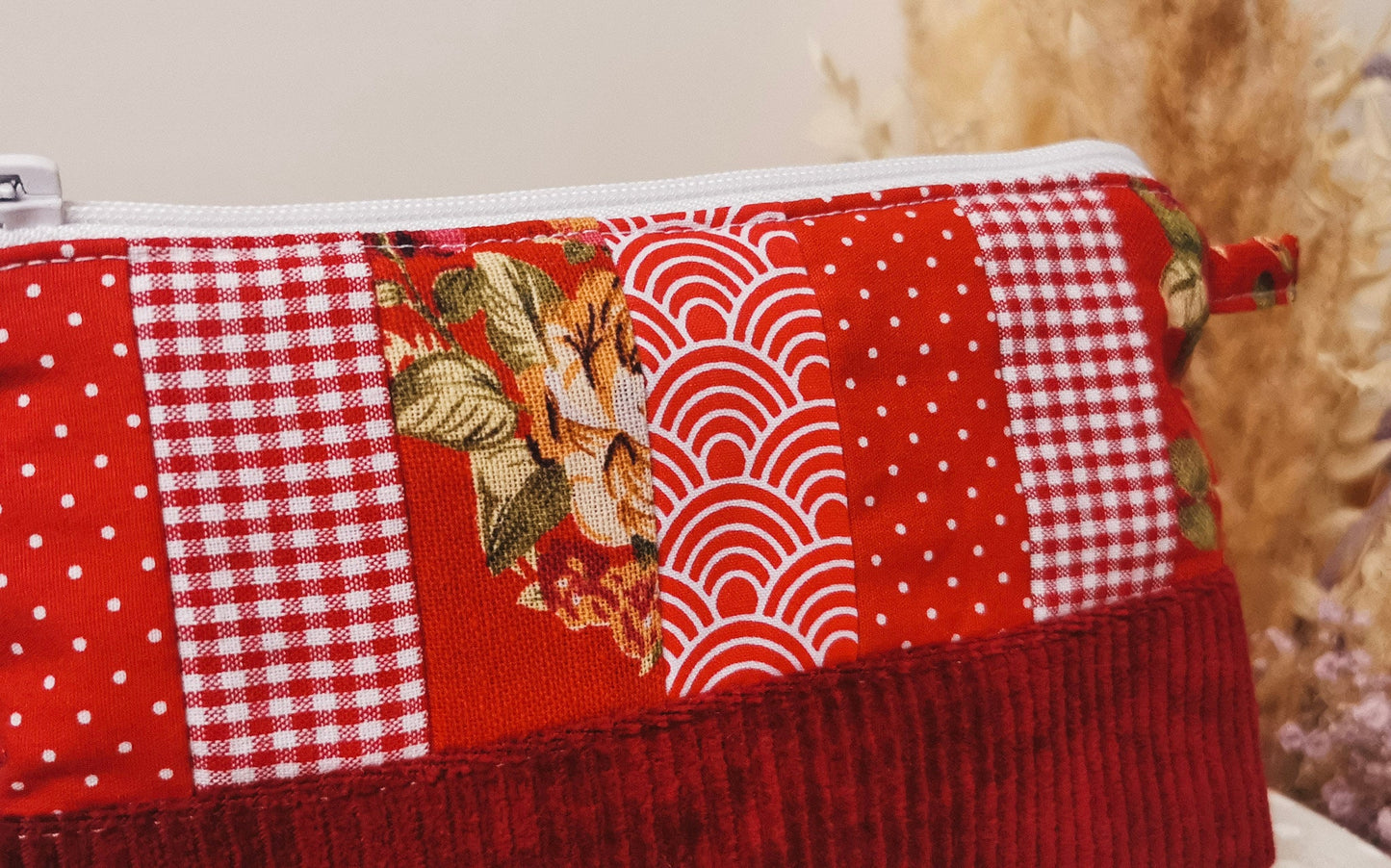 Patchwork Kosmetiktasche Kosmetikbeutel Rosen Dots ROT Cord