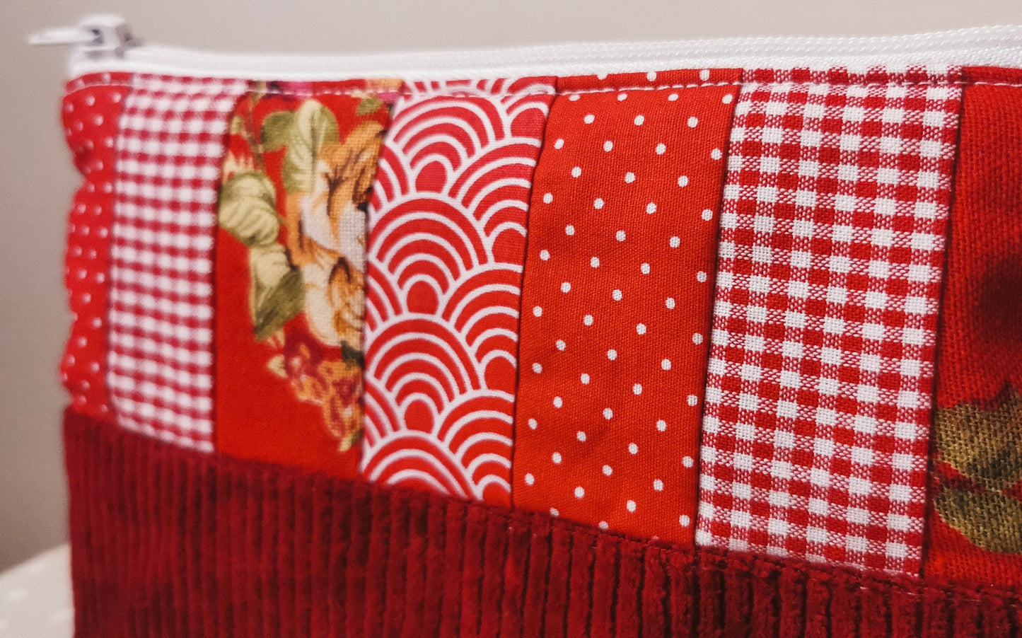 Patchwork Kosmetiktasche Kosmetikbeutel Rosen Dots ROT Cord