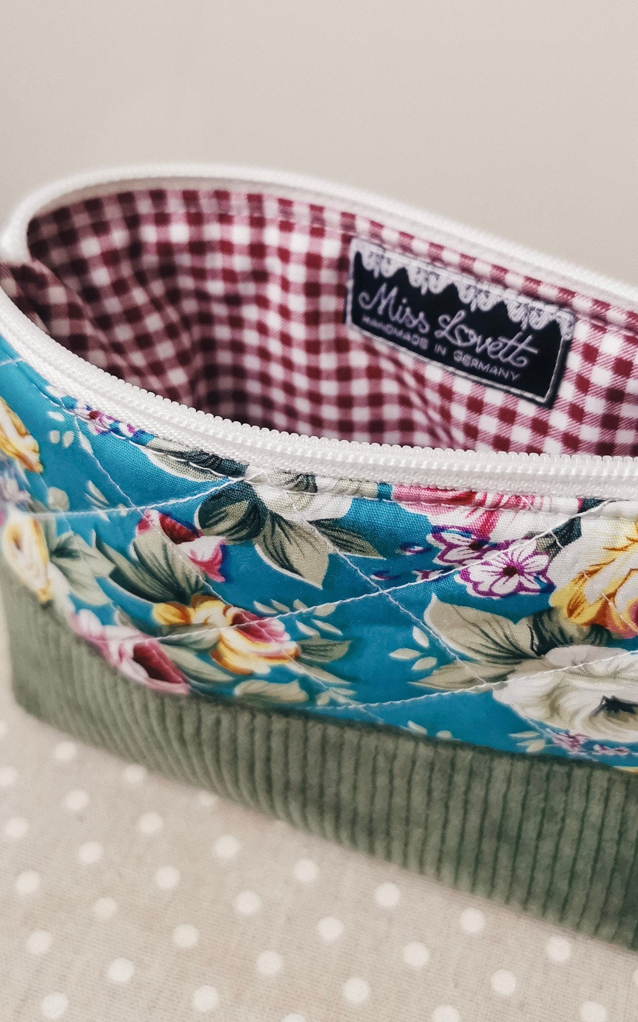 Quilt Kosmetiktasche Kosmetikbeutel Rosen Blumen TÜRKIS Cord