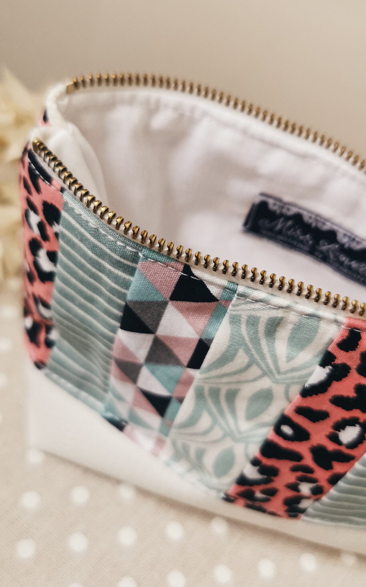 Kleine Patchwork Kosmetiktasche Kosmetikbeutel ROSA LEOPARD Kunstleder