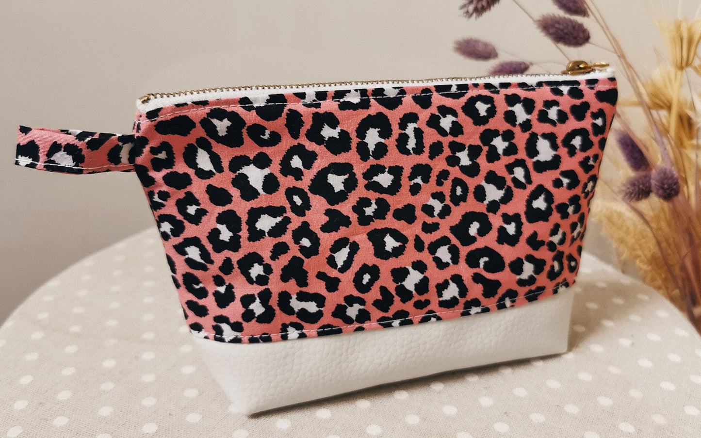 Kleine Patchwork Kosmetiktasche Kosmetikbeutel ROSA LEOPARD Kunstleder
