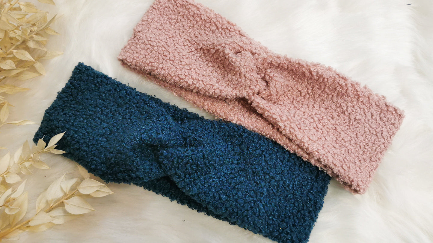 Warmes Teddy Stirnband Winter Plüsch Bouclé Petrol oder Rosé
