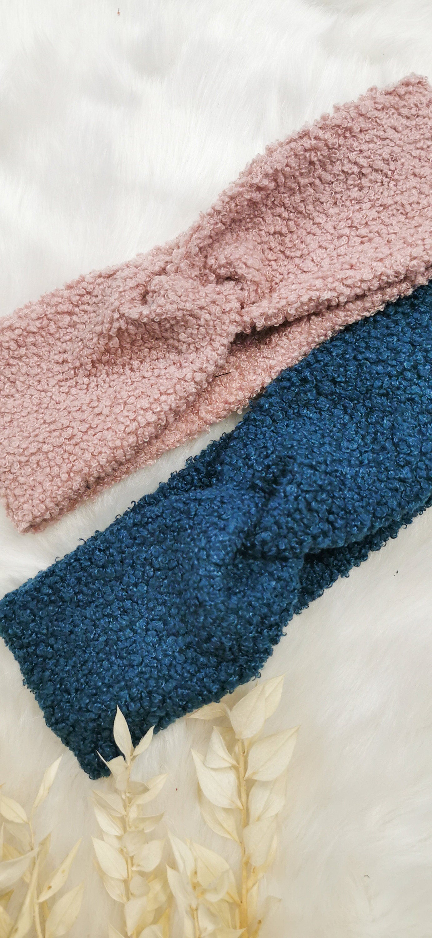 Warmes Teddy Stirnband Winter Plüsch Bouclé Petrol oder Rosé