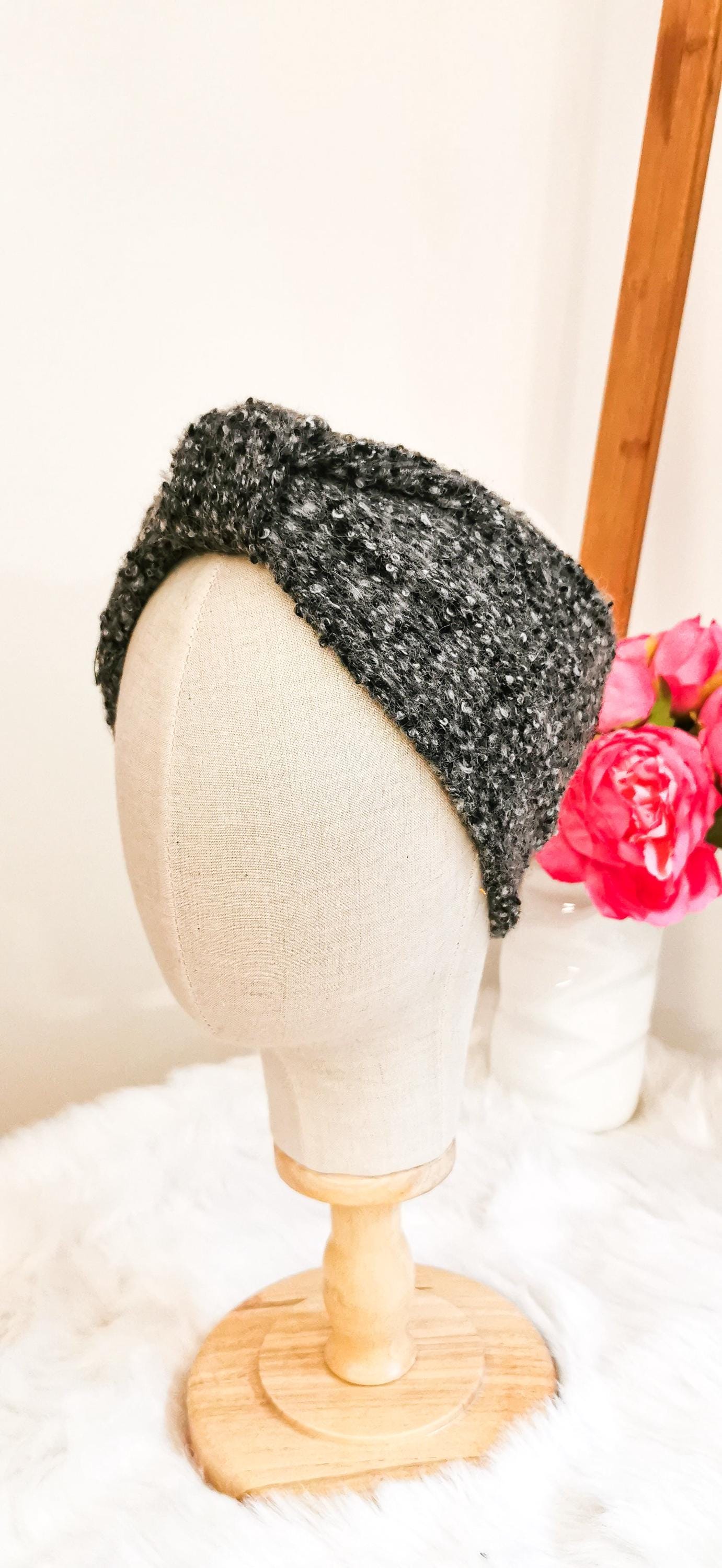 Kuscheliges Turban Stirnband Grauer Bouclé Strick